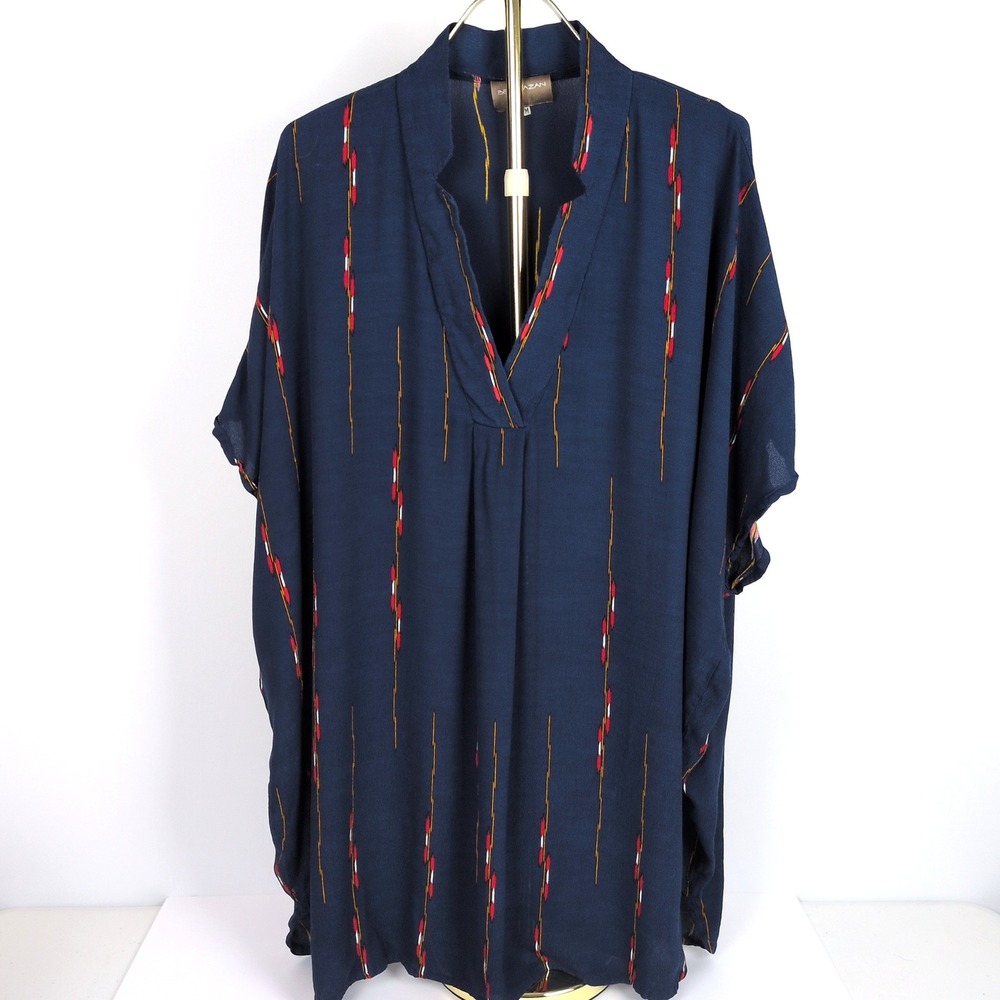 Bel Kazan Anthropologie Women S/M Tunic Navy Blue Ikat Hand Printed Oversized